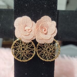 Elegant Gold and Pink Floral Earrings